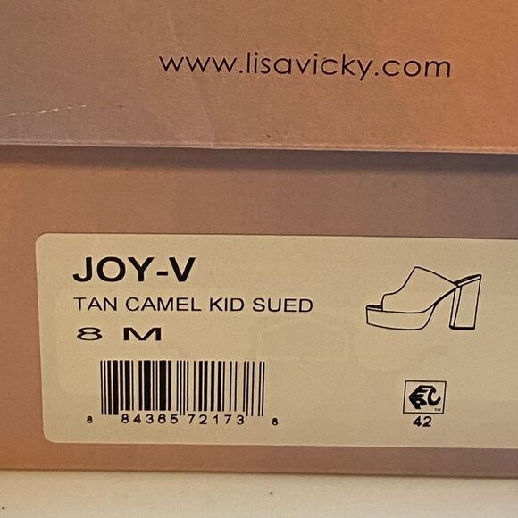 NIB Lisa Vicky Women's Joy V Camel Tan Kid Suede Mule Sandal Heel - Size 8 - Picture 10 of 10